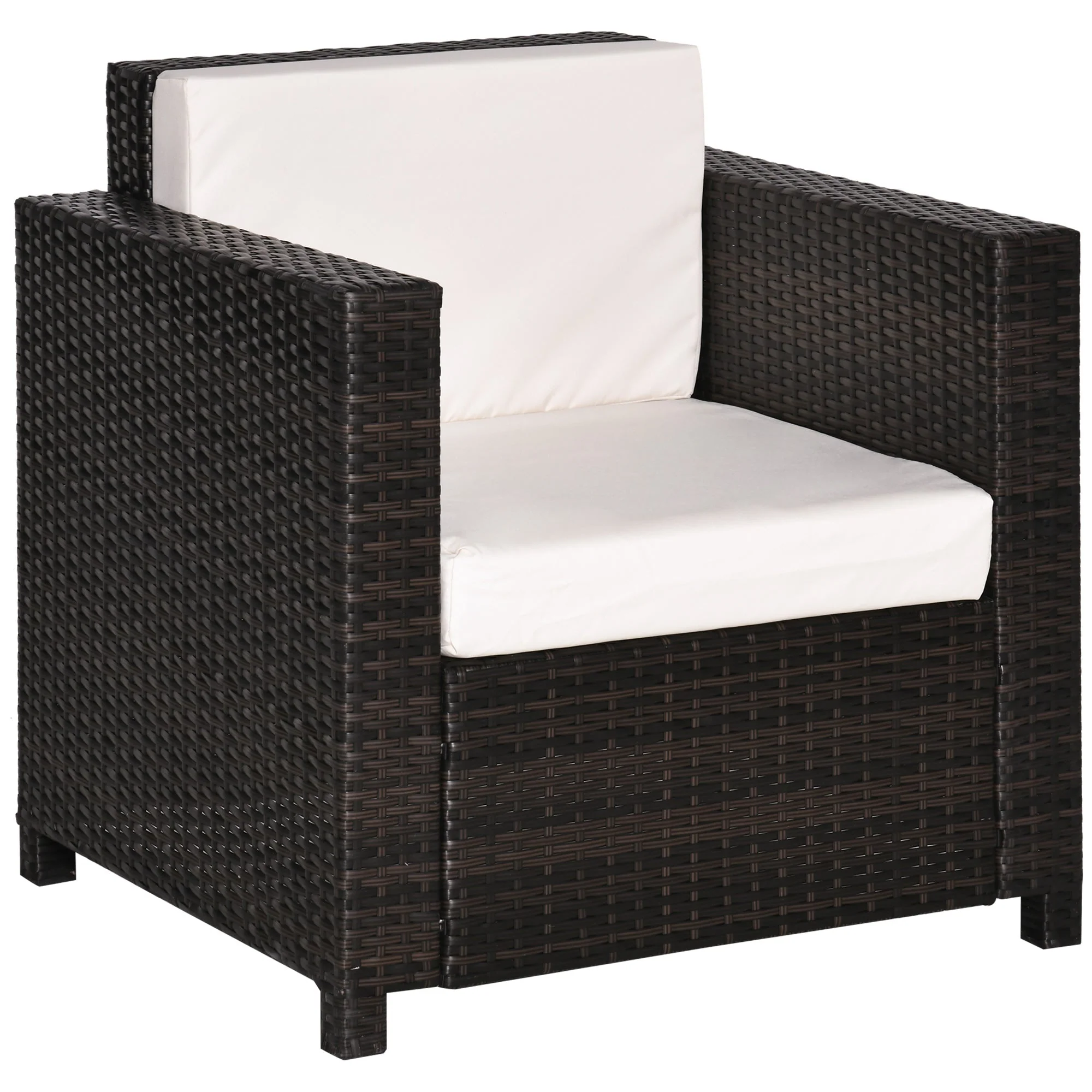 1 Seater Rattan Garden All-Weather Wicker Weave Single Sofa Armchair with Fire Resistant Cushion - Brown - Image 2
