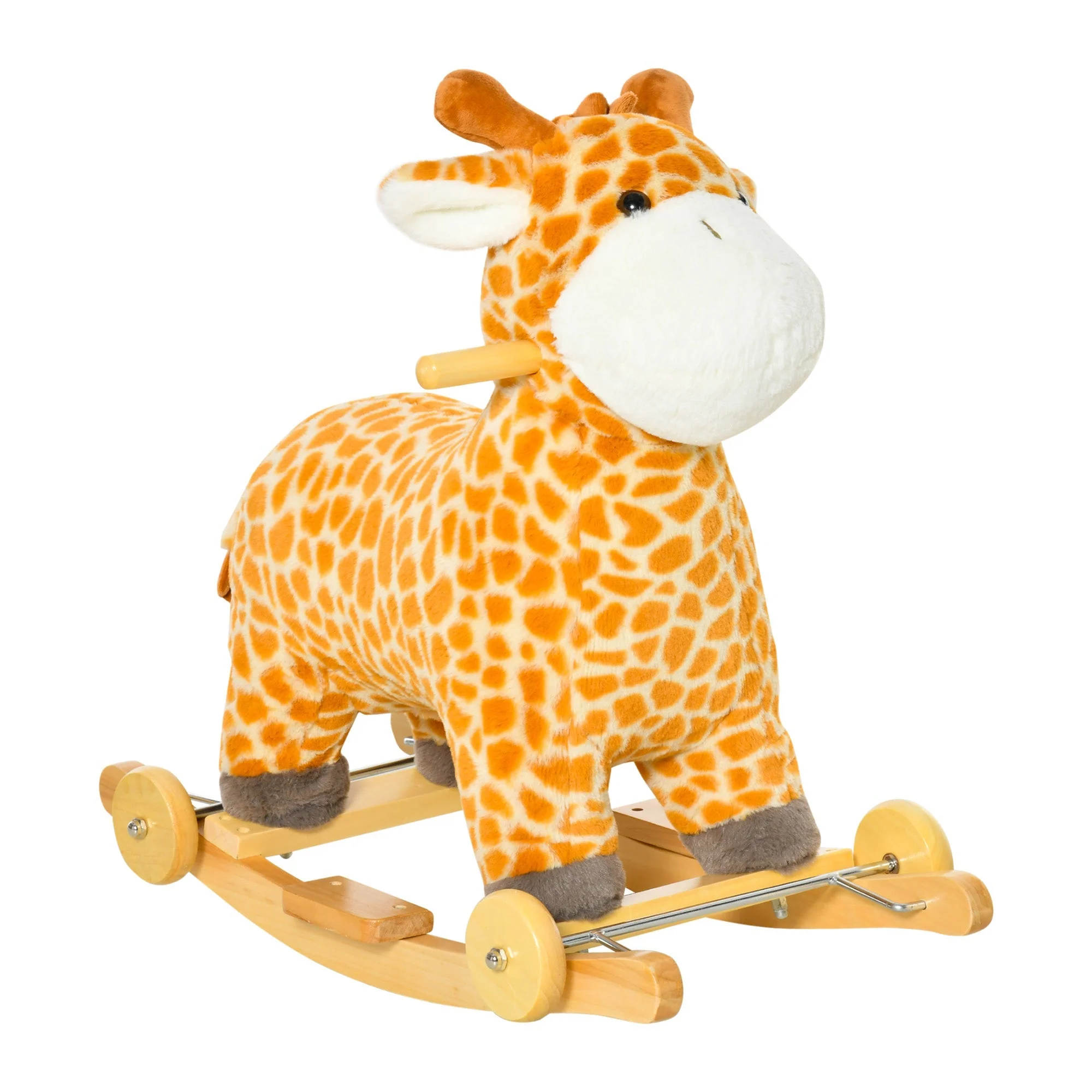 2 In 1 Kids Todder Rocking Horse Plush Ride On Giraffe Rocker with Wheels Wooden Base Animal Sounds for 36-72 Months - Image 2