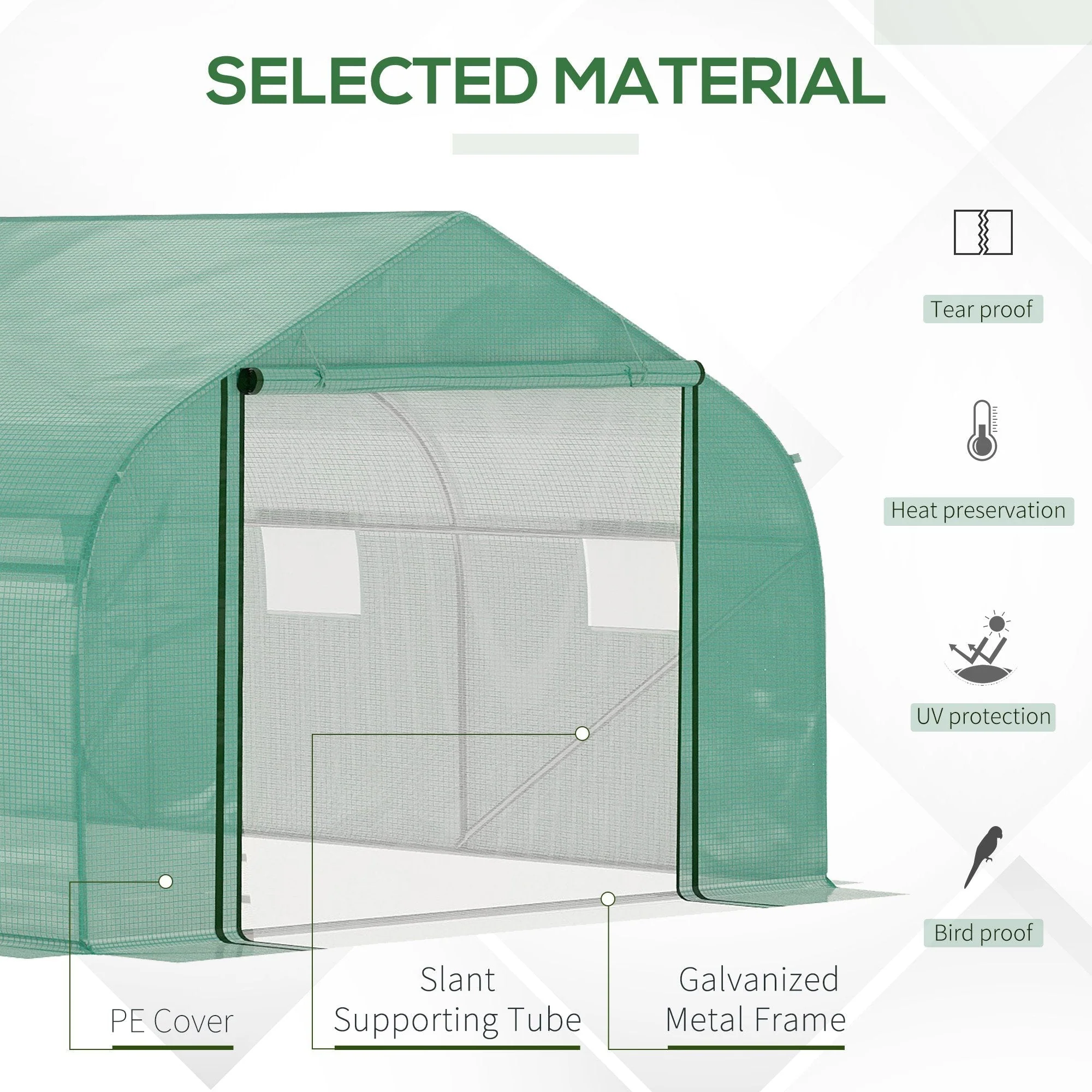 4.47 x 3 x 2m Walk-in Tunnel Greenhouse w/ Roll Up Door and 6 Windows - Image 4