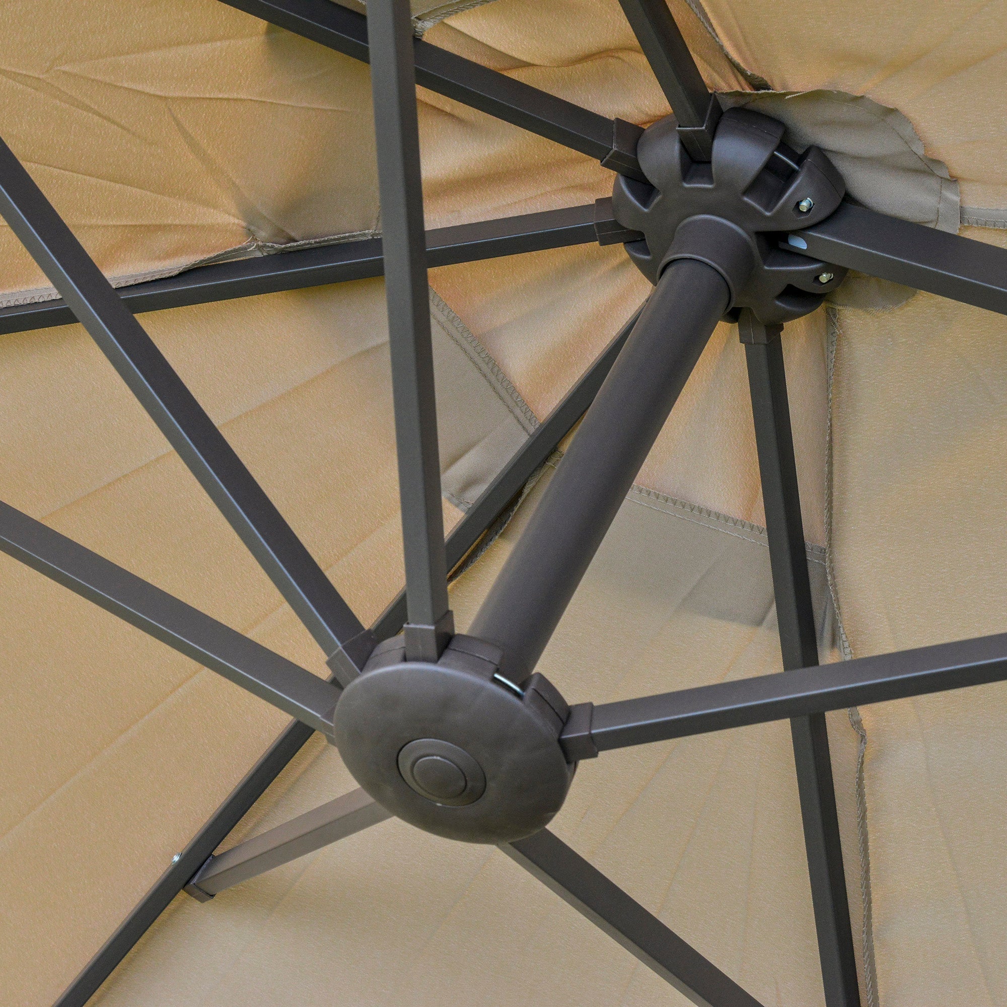 4.6M Sun Umbrella Canopy Double-sided Crank Sun Shade w/ Cross Base Khaki - Image 7