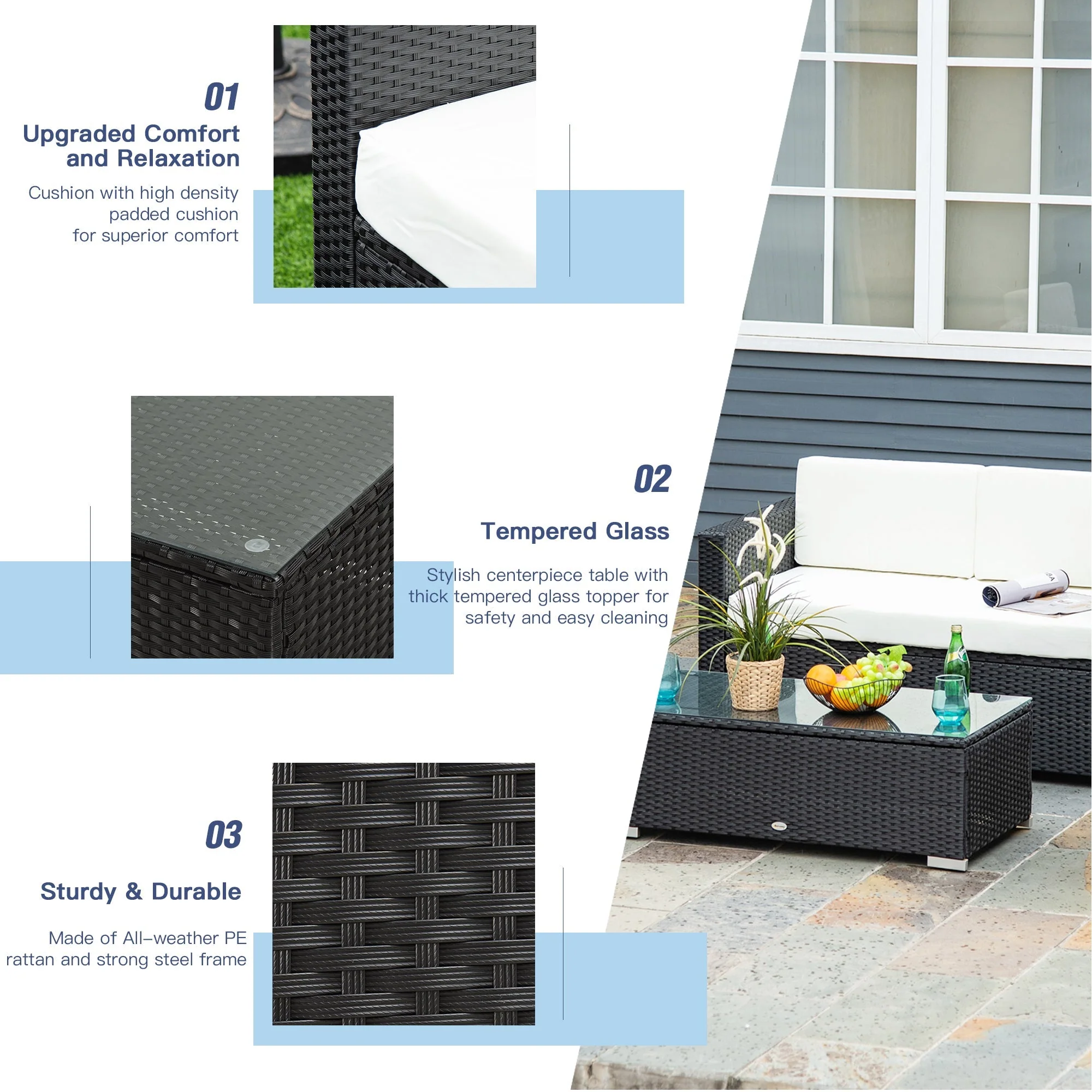 4 Seater Rattan Sofa Set Garden Rattan Furniture Wicker Steel Chair Seat Furniture Patio Rattan Garden Sofa Black - Image 5