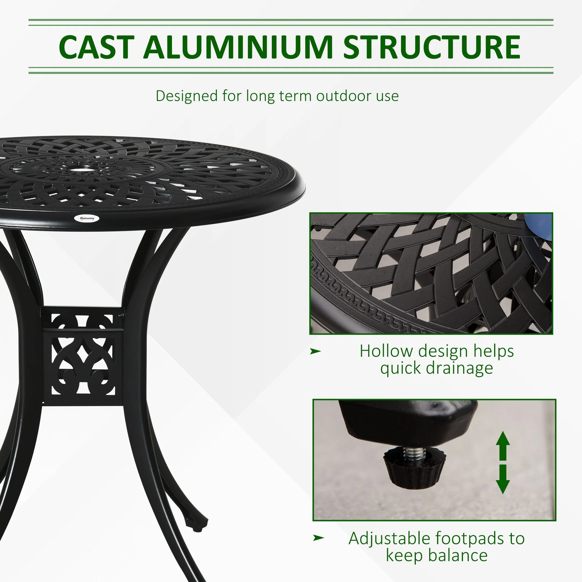 78cm Round Garden Dining Table Bistro Set with Parasol Hole - Image 4