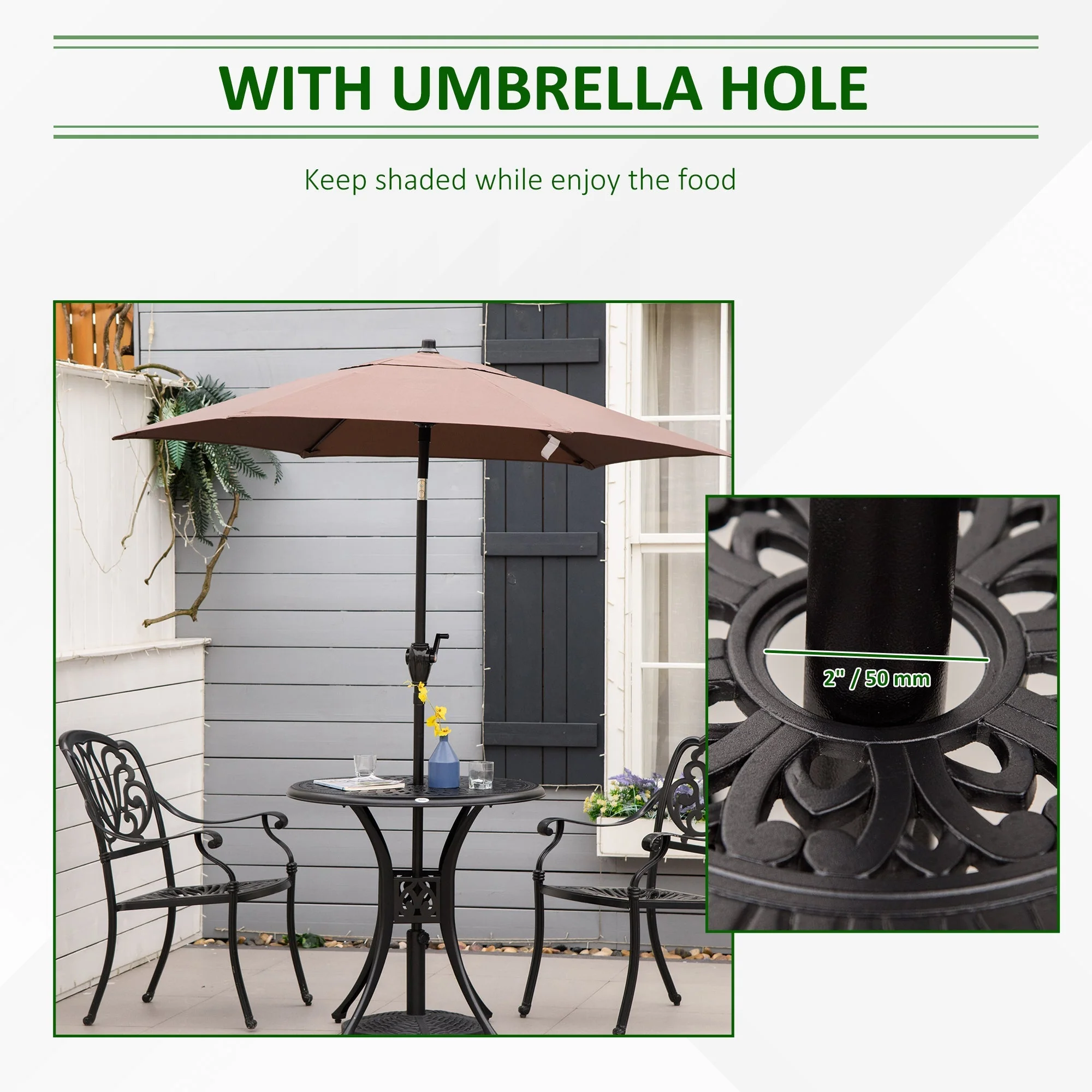 78cm Round Garden Dining Table Bistro Set with Parasol Hole - Image 5