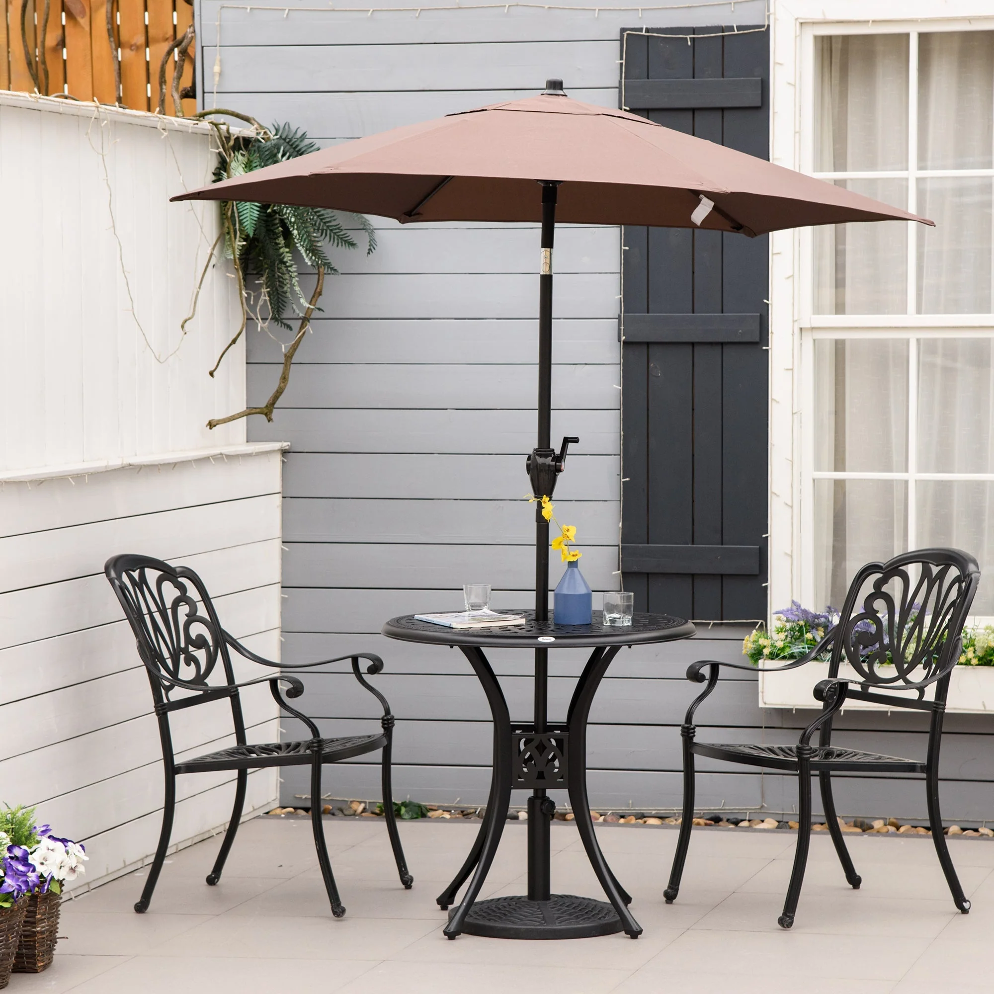 78cm Round Garden Dining Table Bistro Set with Parasol Hole - Image 7