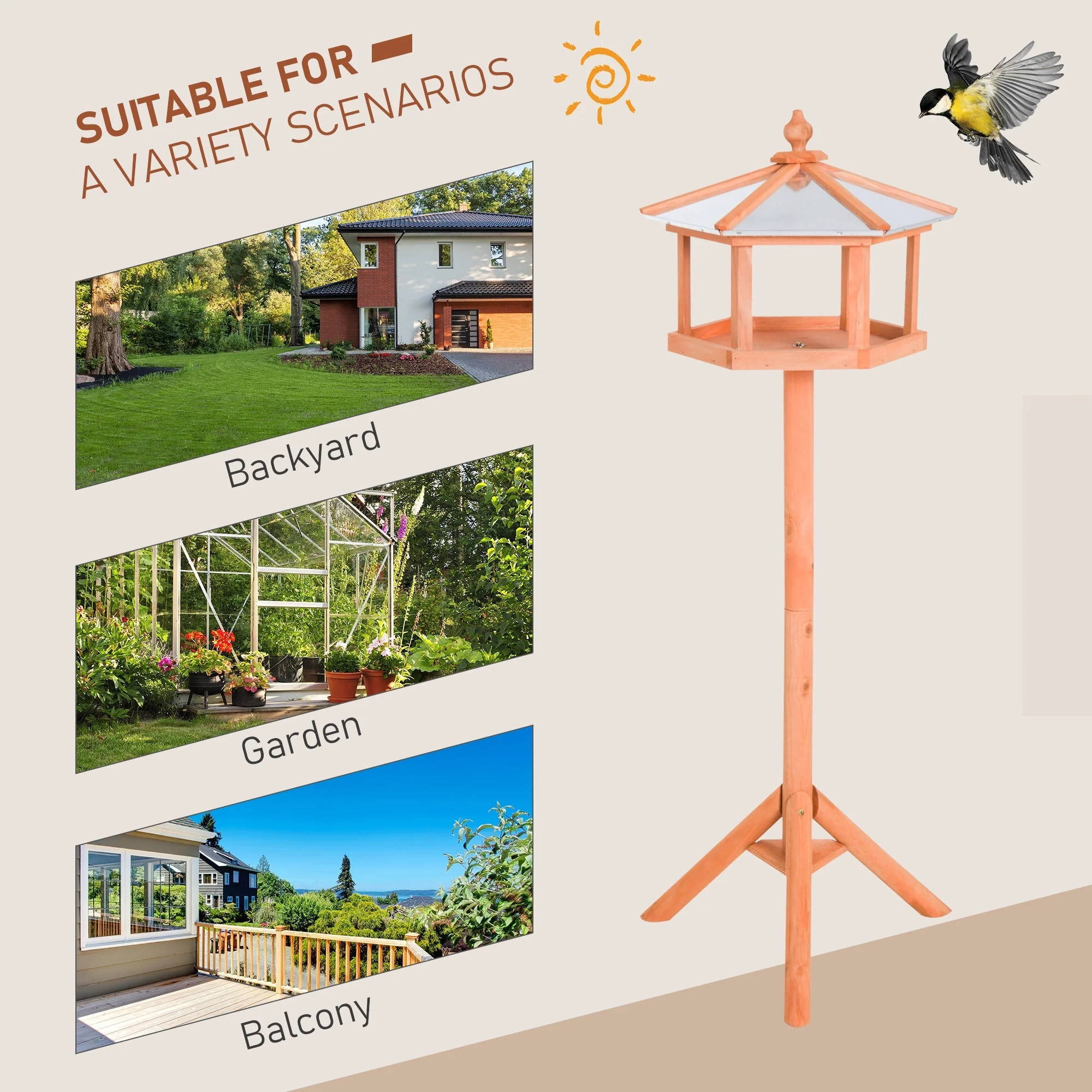 Bejing 113cm Bird Table Wood Natural by Pawhut - Image 5