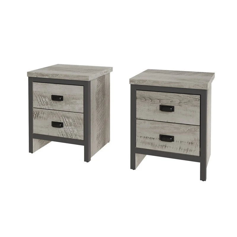 Boston Bedside Table Grey 2 Drawers - Image 2