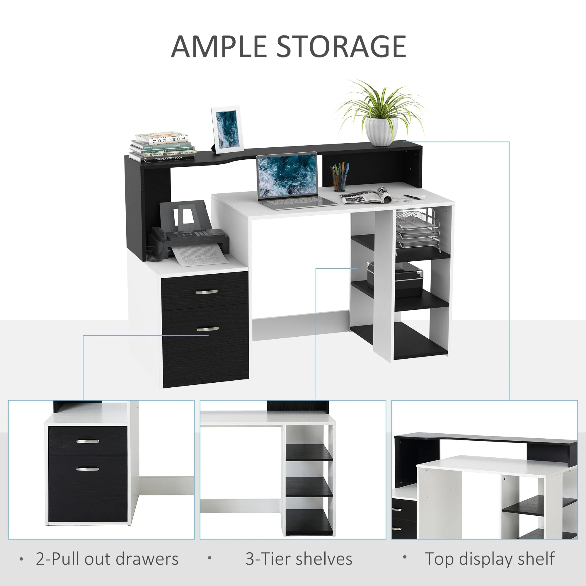 Computer Writing Desk Study Table Modern Home Office Workstation with Printer Rack - Image 4
