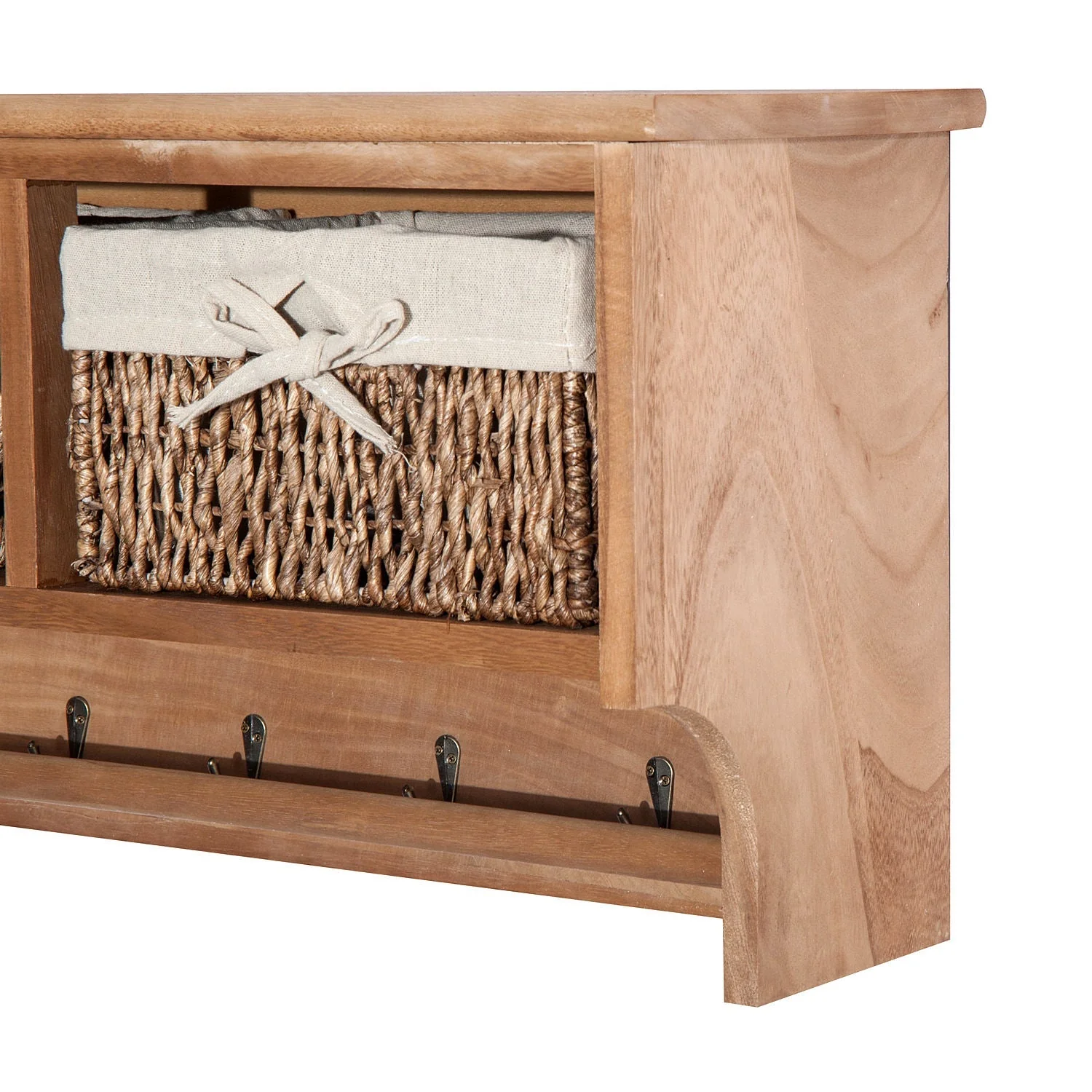 Entryway Coat Rack Wall Mounted Shelf w/ 2 Corn Husk Baskets and Hooks - Image 7