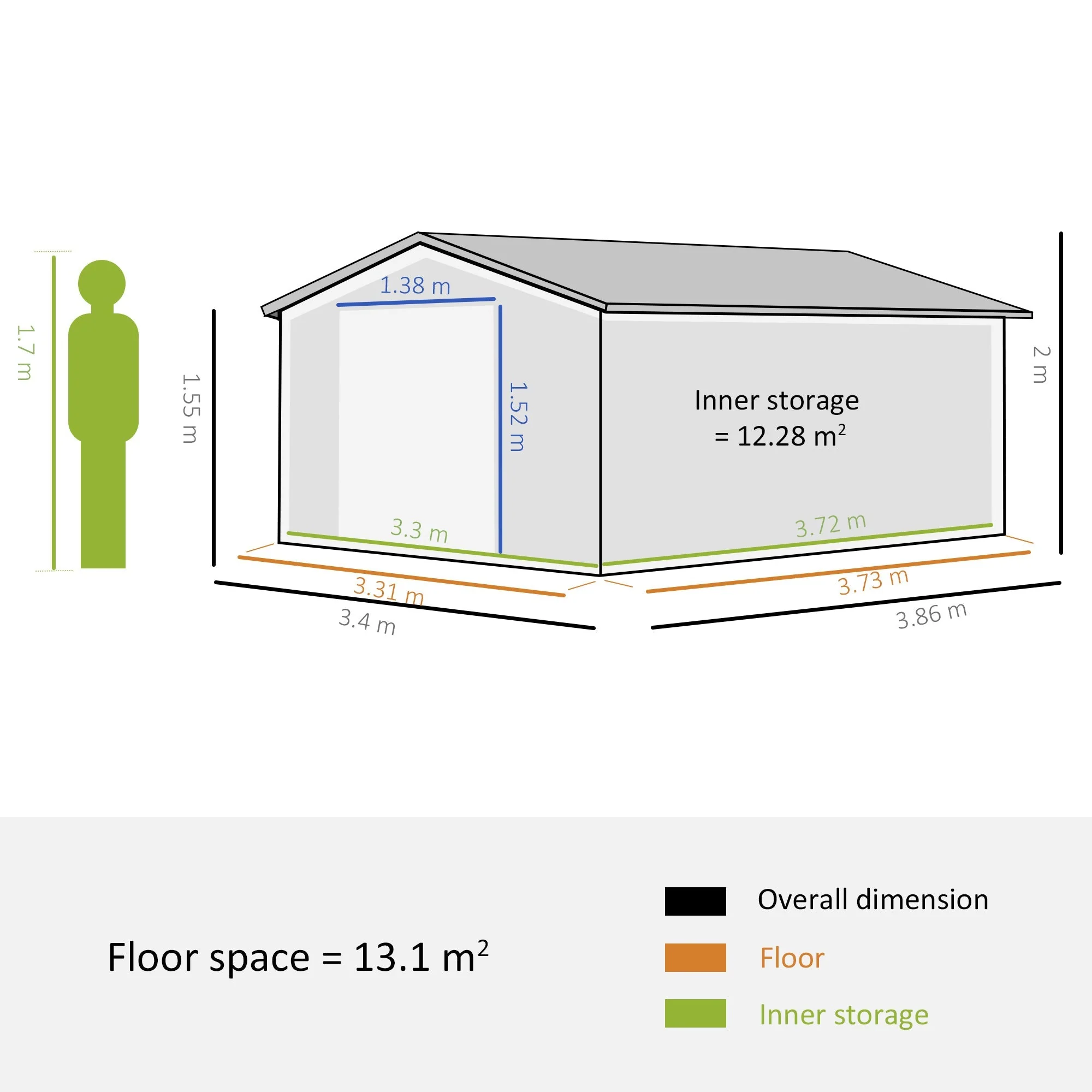 Galvanised 12.5 x 11' Sliding Double Door Apex Garden Shed Steel Green by Steadfast - Image 3