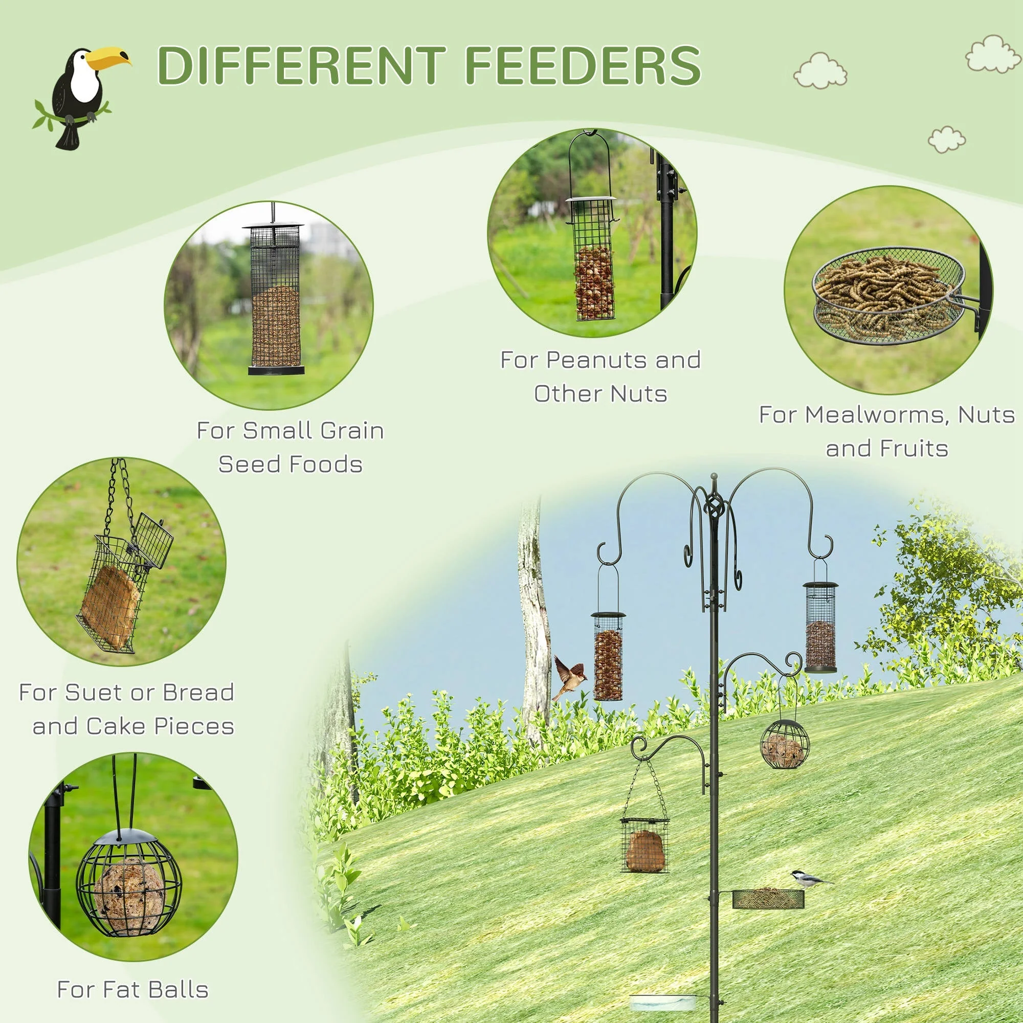 Hanging 226cm Bird Feeder Station Steel Black by Pawhut - Image 5