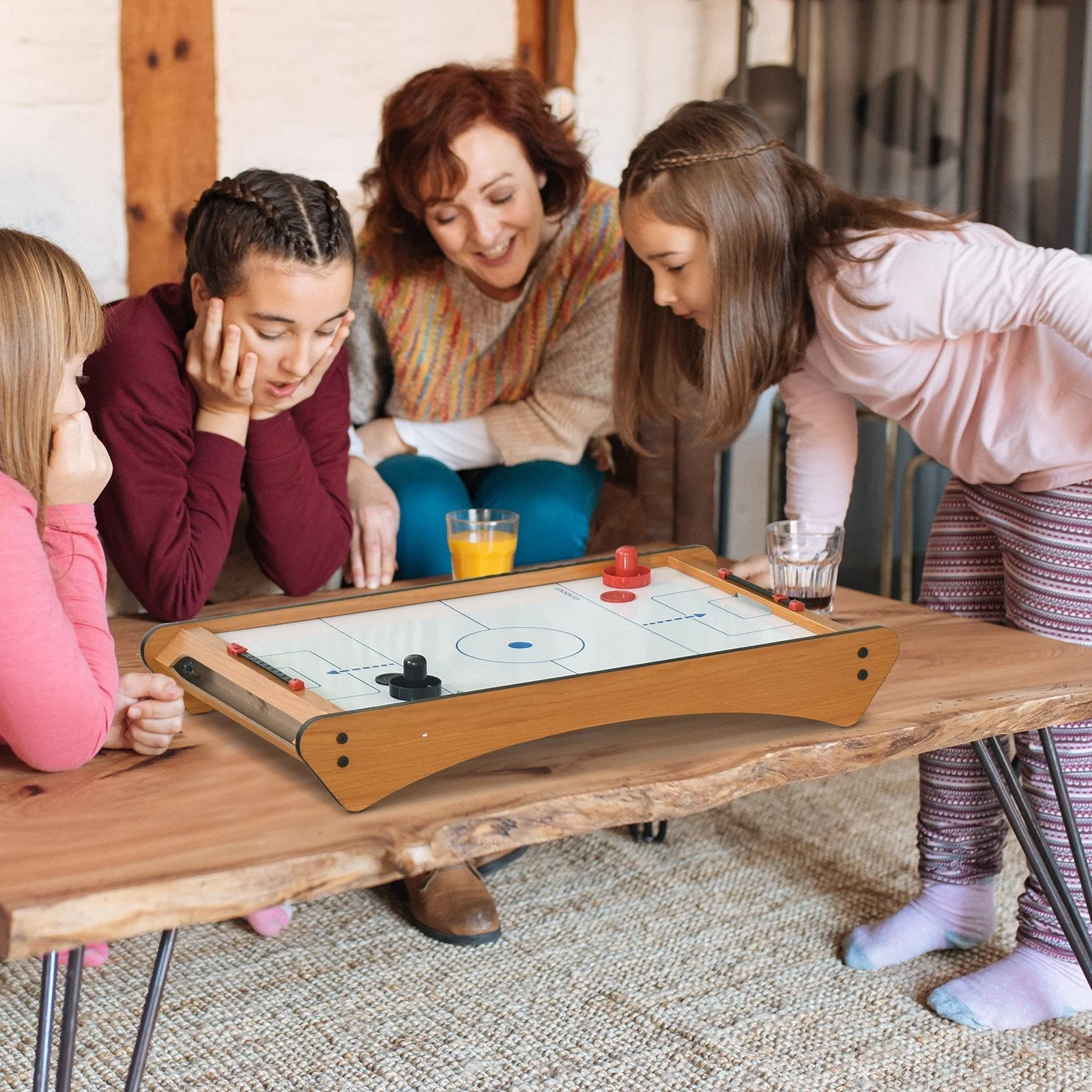 Homcom ABS Plastic Mini Air Hockey Table-Top Brown - Image 4