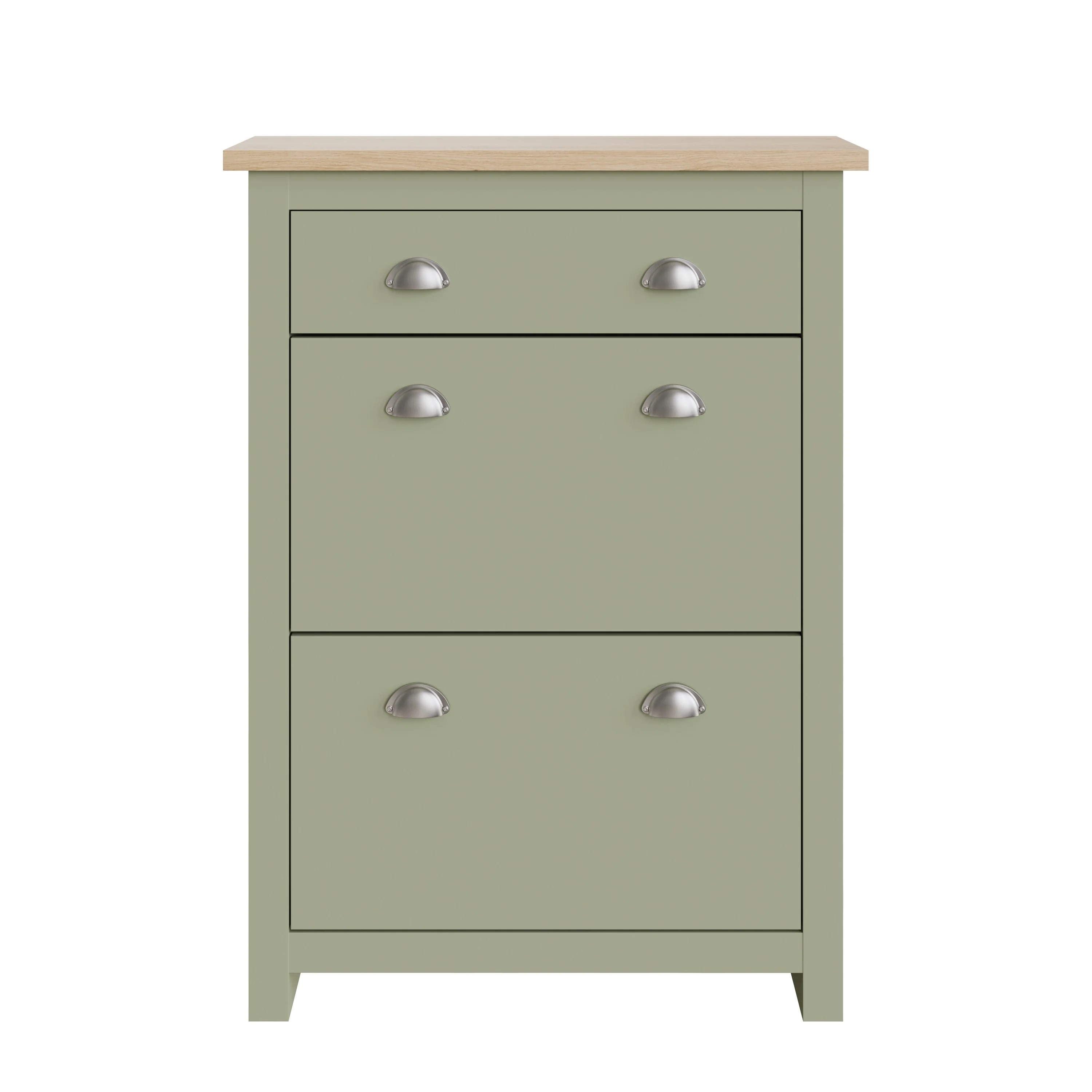 Lancaster Tall Shoe Storage Green 2 Doors 4 Shelves 1 Drawer