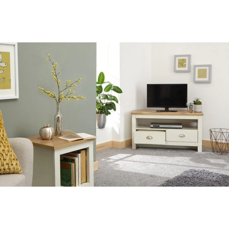 Lancaster Corner TV unit Cream 1 Shelf 2 Drawers - Image 3