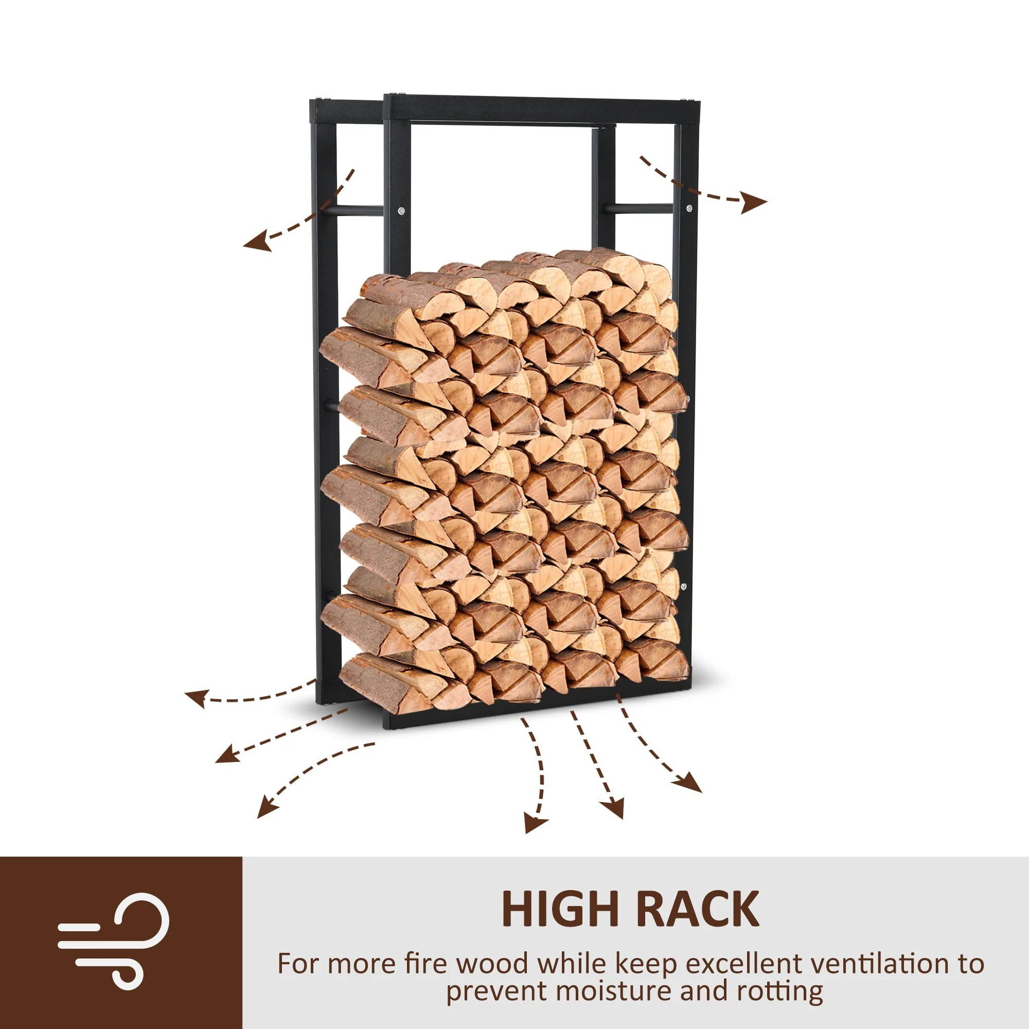 Metal Firewood Log Holder Tall Firewood Rack Indoor Outdoor Fireplace Wood Storage Shelf with Side Rails - Image 4