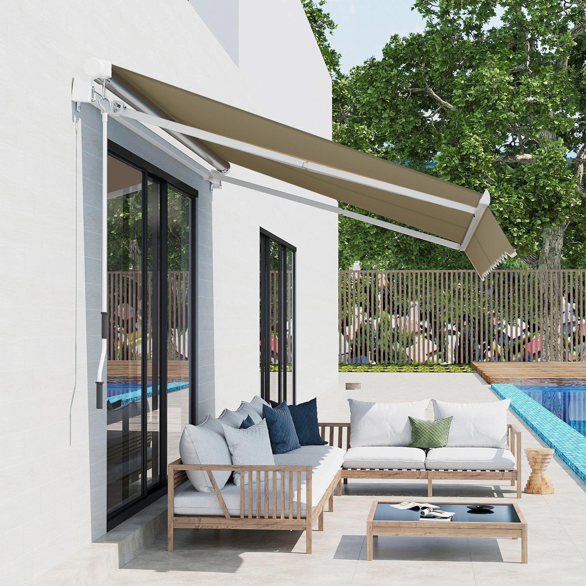 Outsunny 2.5X2 M Manual Retractable Awning-Beige Canopy/White Frame - Image 9