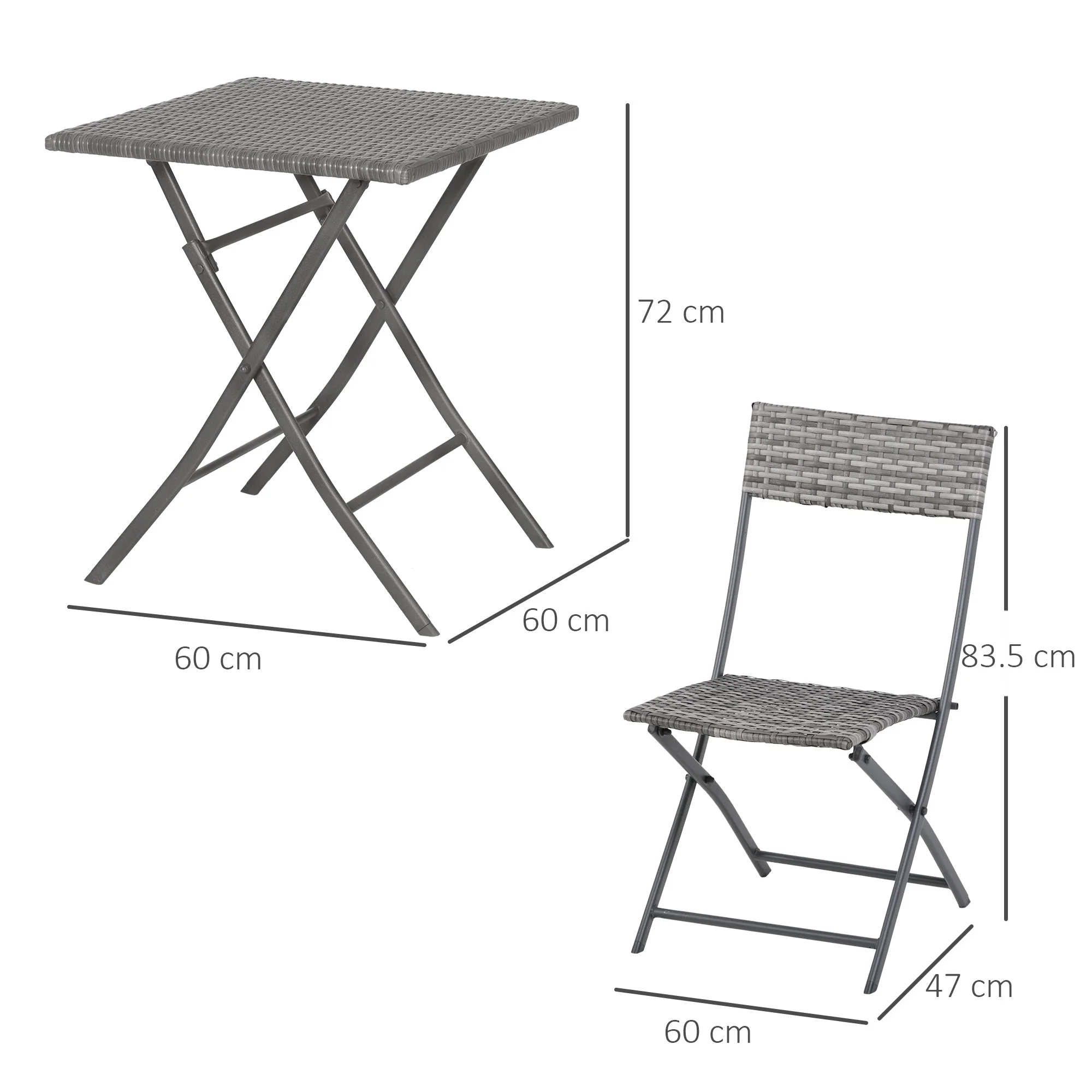 Foldable 2-Seater Chair Bistro Set Garden Patio Table & Chair Black Rattan Furniture - Image 3