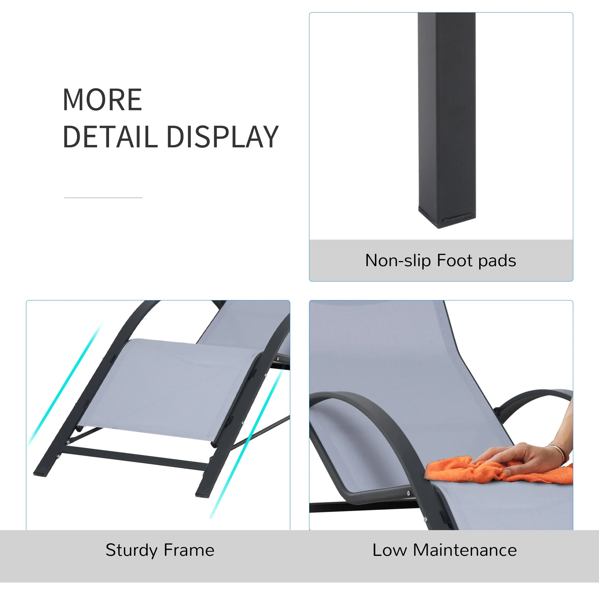 3 Pieces Lounge Chair Set Metal Frame Garden Outdoor Recliner Chair with Table - Image 5