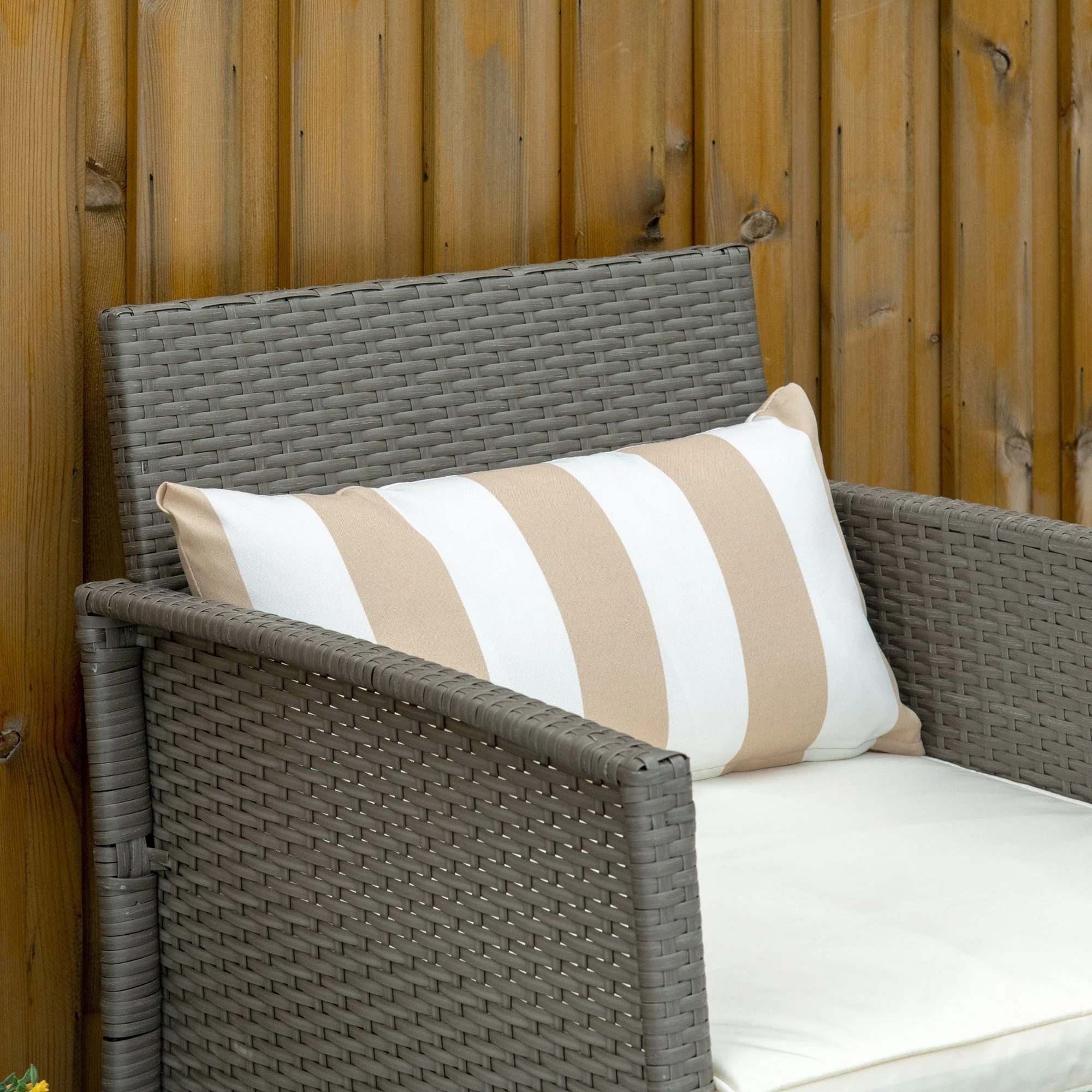 Outsunny Garden Outdoor Rattan Furniture 3 Pieces Patio Bistro Set Wicker Weave Conservatory Sofa Chair & Table Set With Cushion Pillow - Light Grey - Image 8