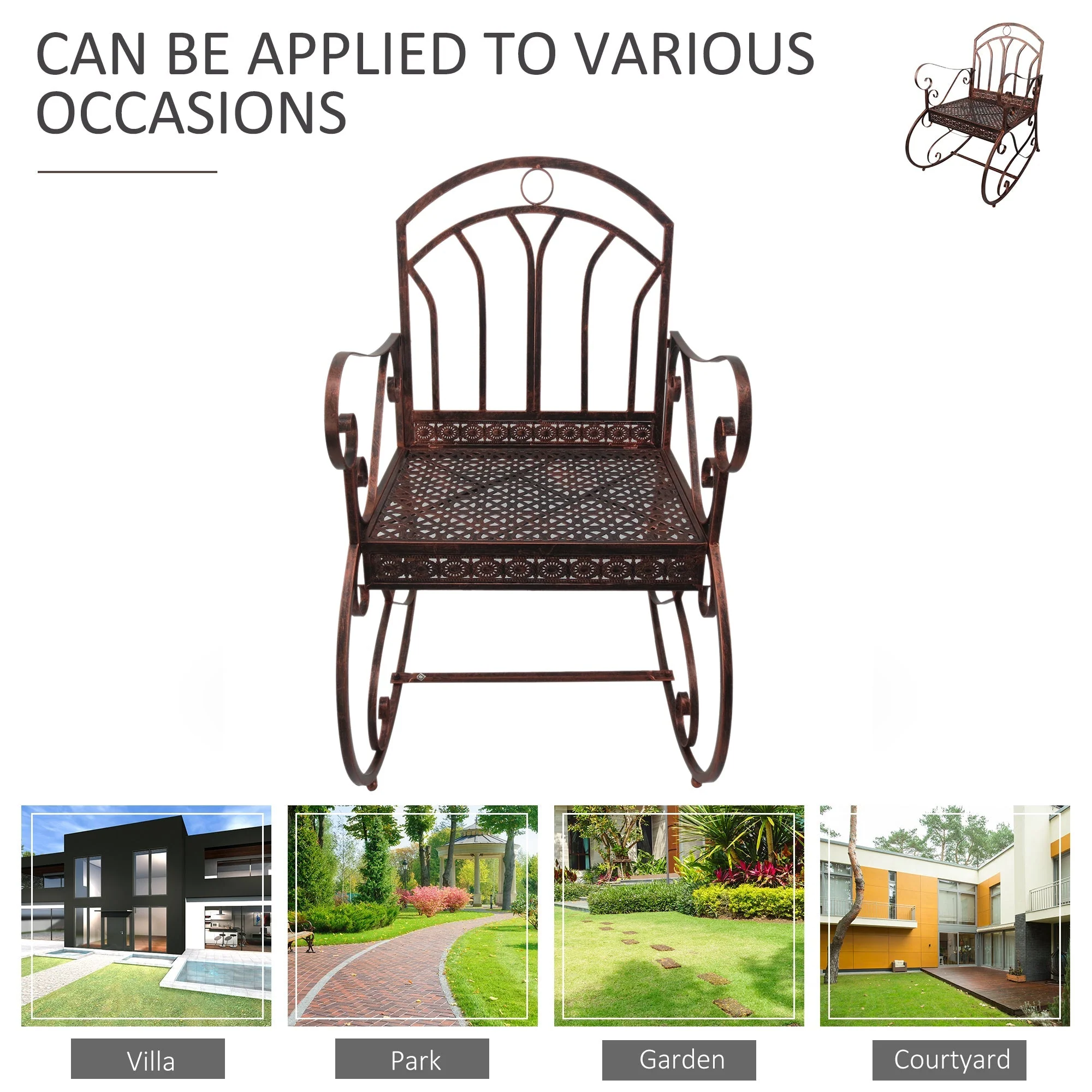 Metal Single Chair 1 Seater Garden Outdoor Rocking Chair - Image 6