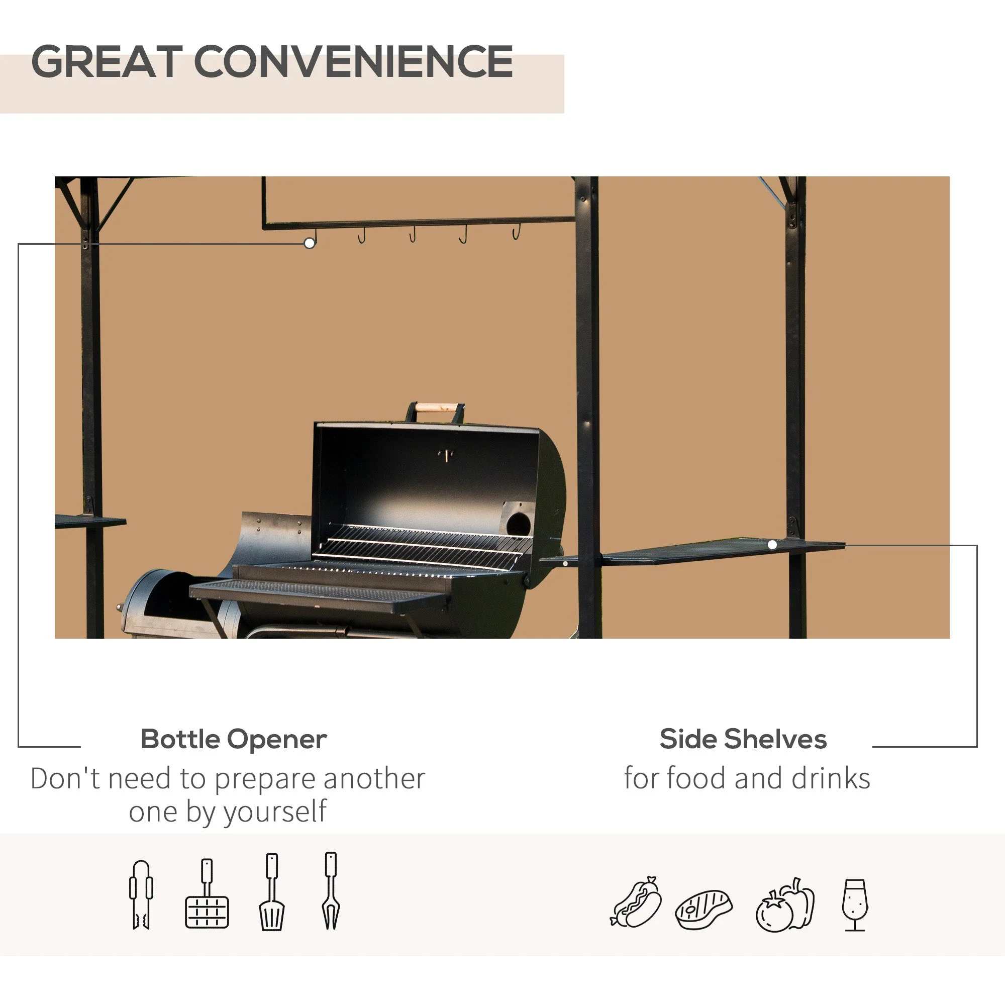 Outsunny 2.5 x 1.2M Metal BBQ Shelter - Coffee - Image 5