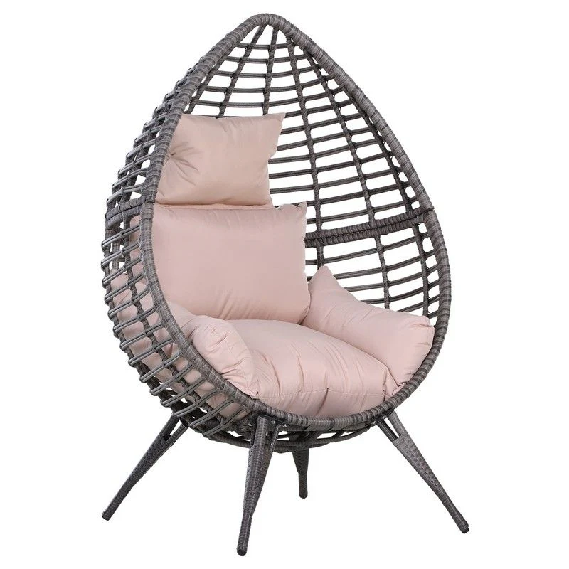 Outsunny Outdoor Egg Chair Pe Rattan Teardrop Chair With Full-Body Soft Padded Cushion Grey - Image 2