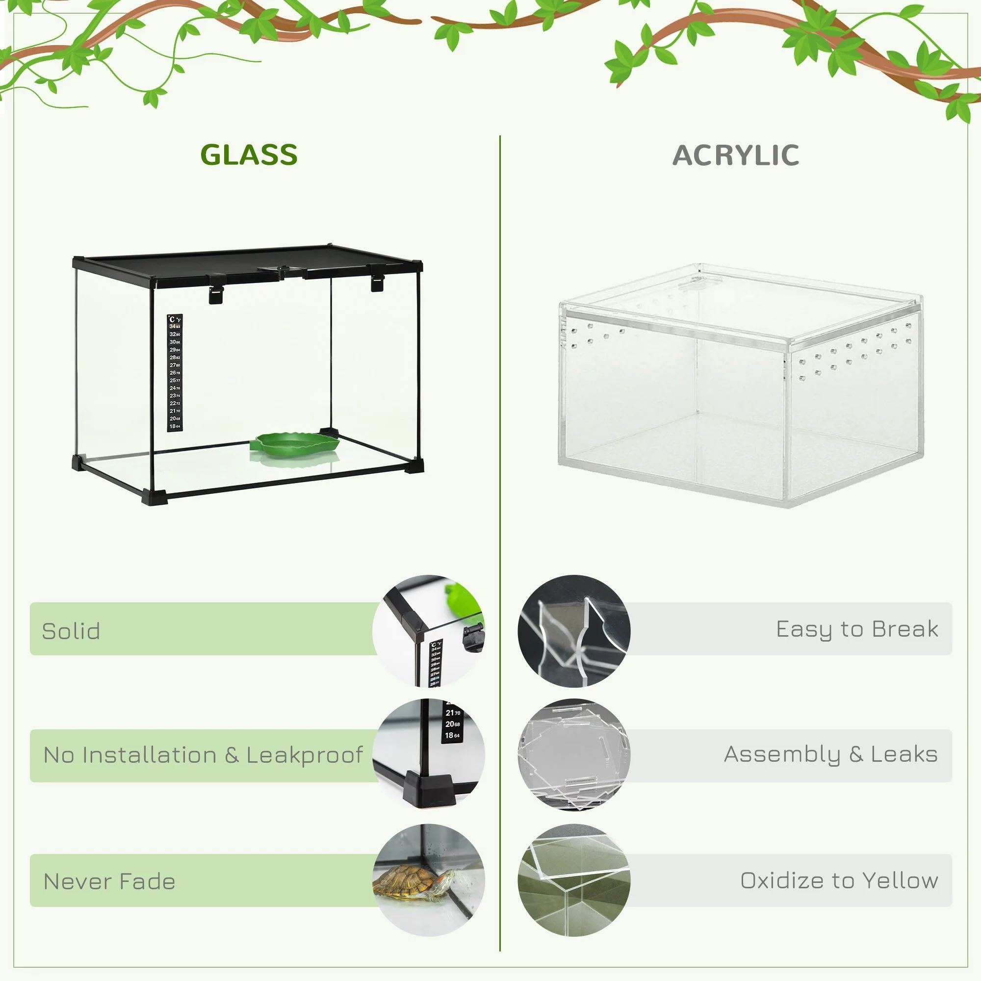 Pawhut 50 X 30 X 35 cm Reptile Terrarium For Lizards Horned Frogs Snakes Black - Image 8