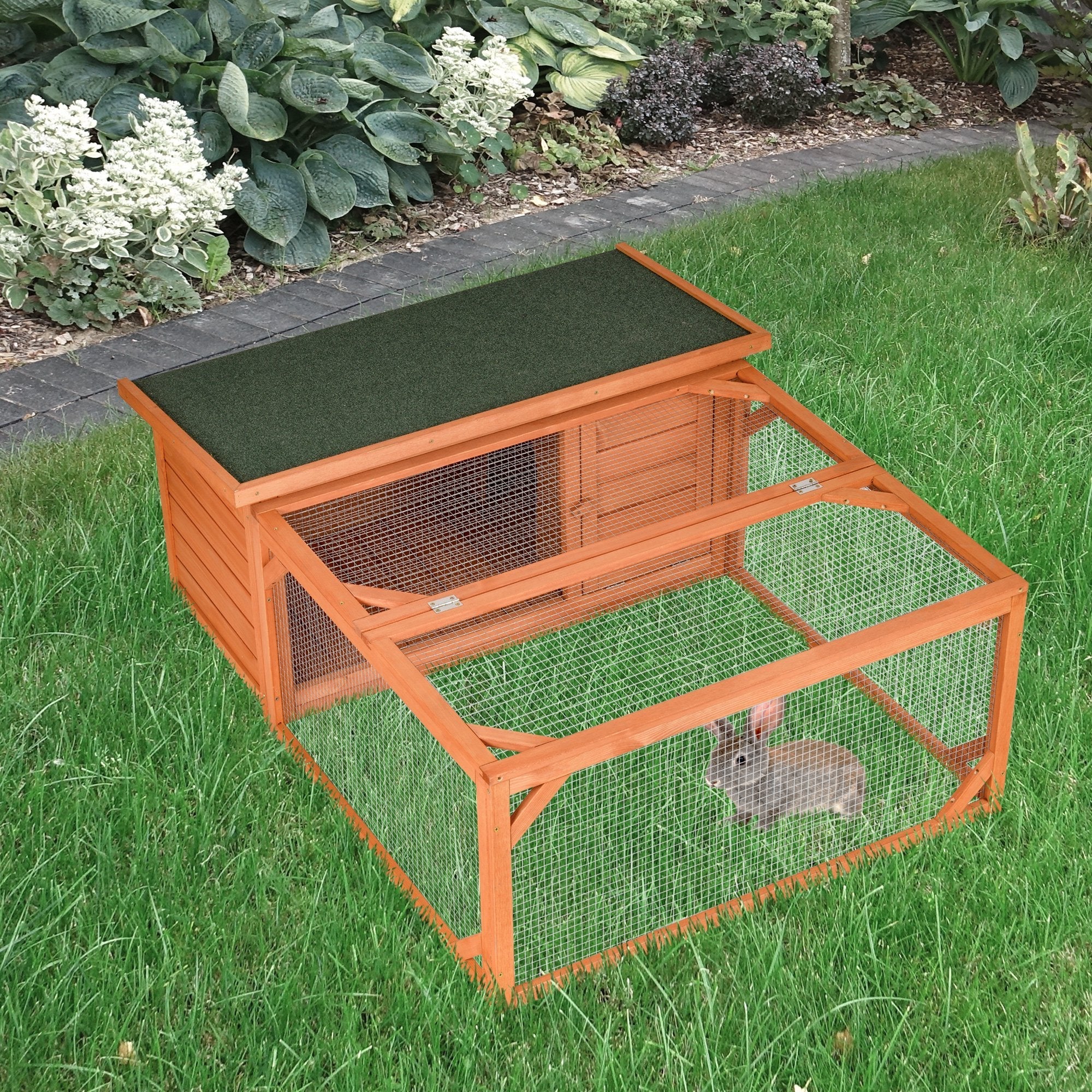 PawHut Rabbit Hutch Off-ground Small Animal Guinea Pig House 125.5 x 100 x 49cm - Image 3