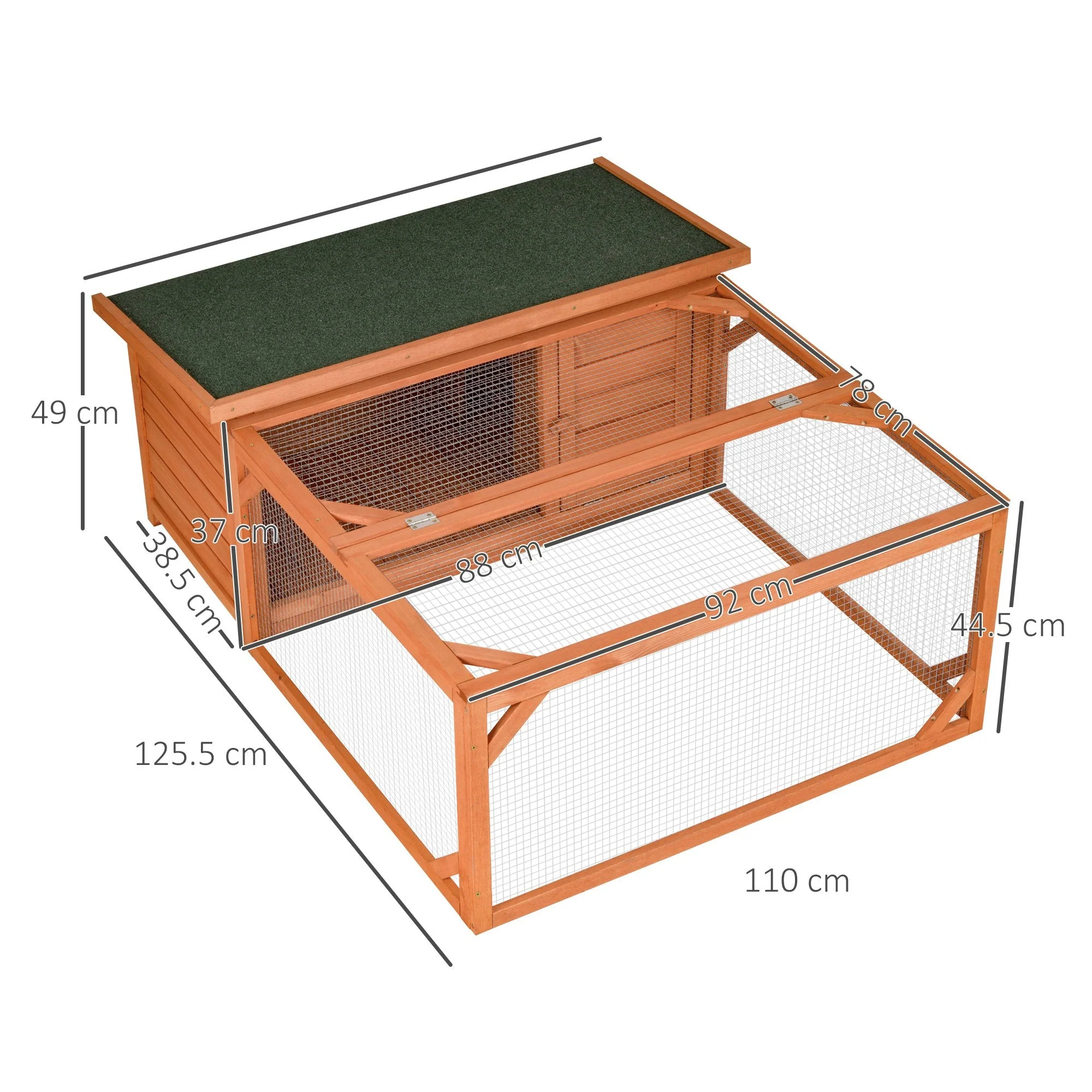 PawHut Rabbit Hutch Off-ground Small Animal Guinea Pig House 125.5 x 100 x 49cm - Image 4