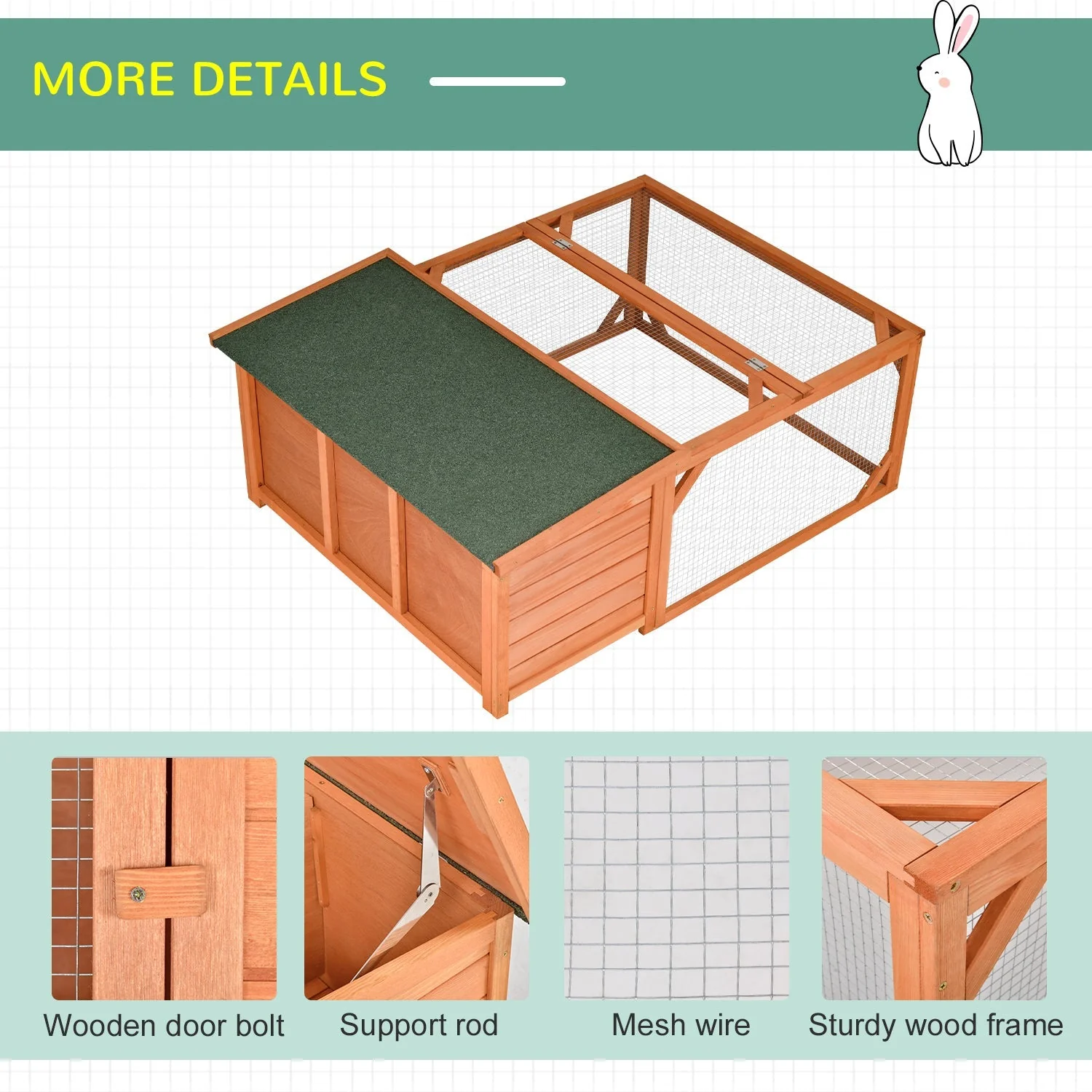 PawHut Rabbit Hutch Off-ground Small Animal Guinea Pig House 125.5 x 100 x 49cm - Image 7