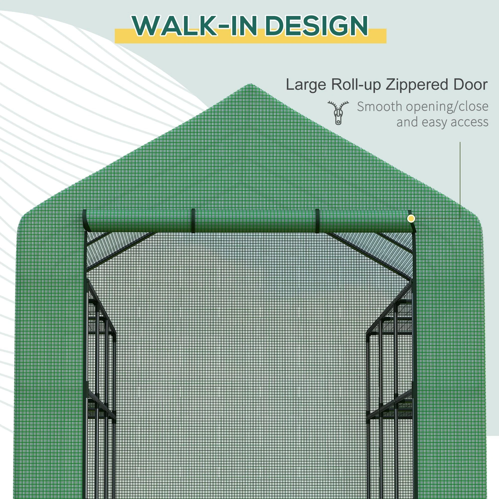 Poly Tunnel Steeple Walk in Garden Greenhouse with Removable Cover Shelves - Green 244 x 180 x 210cm - Image 5