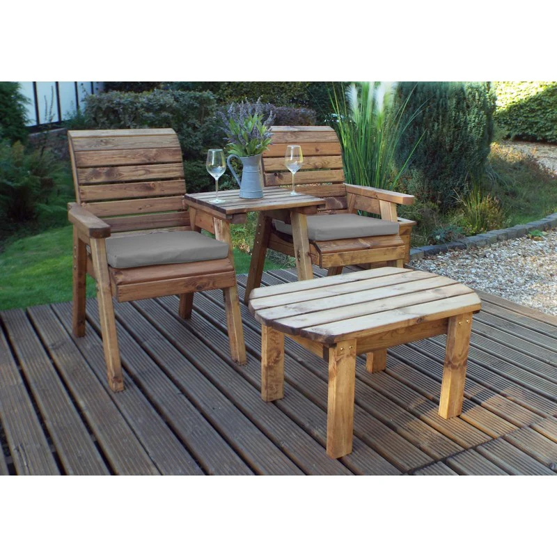 Scandinavian Redwood Garden Tete a Tete by Charles Taylor - 2 Seats Grey Cushions