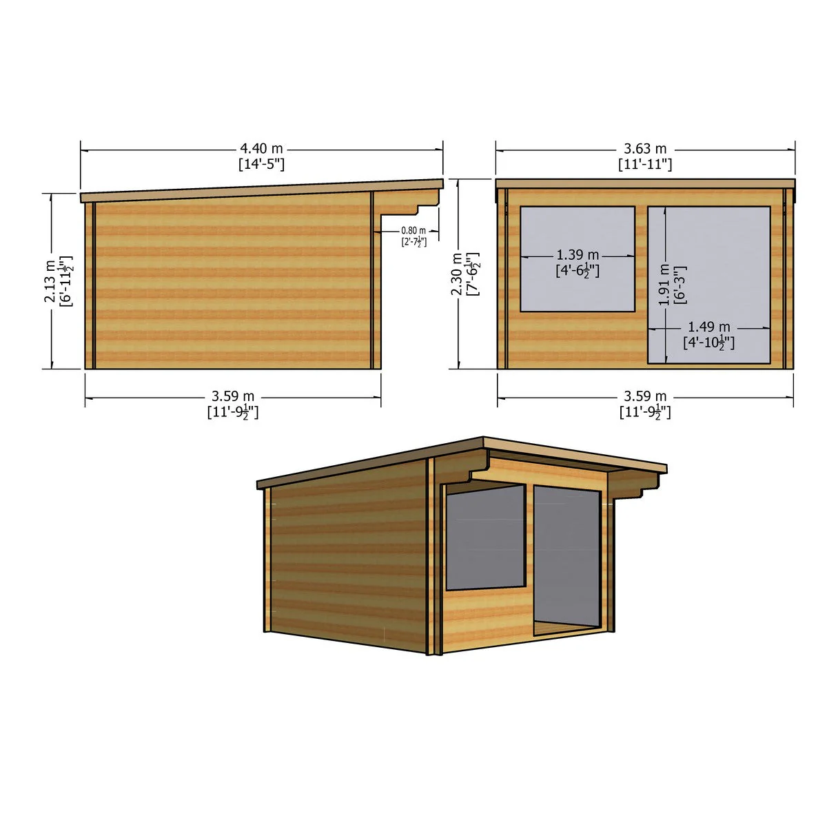 Shire Belgravia 11' 9" x 11' 9" Pent Log Cabin - Premium 44mm Cladding Tongue & Groove - Image 4