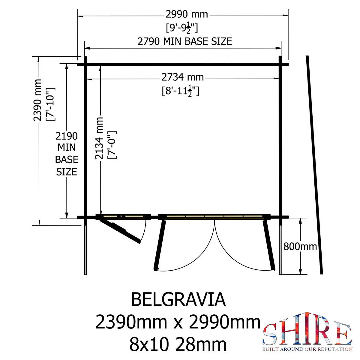 Shire Belgravia 7' 10" x 9' 9" Pent Log Cabin - Premium 44mm Cladding Tongue & Groove - Image 3