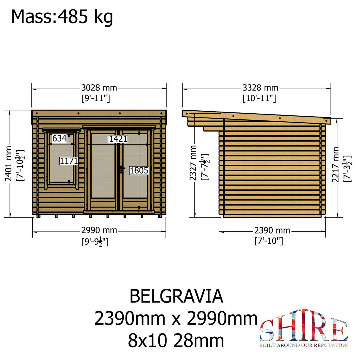 Shire Belgravia 7' 10" x 9' 9" Pent Log Cabin - Premium 44mm Cladding Tongue & Groove - Image 4