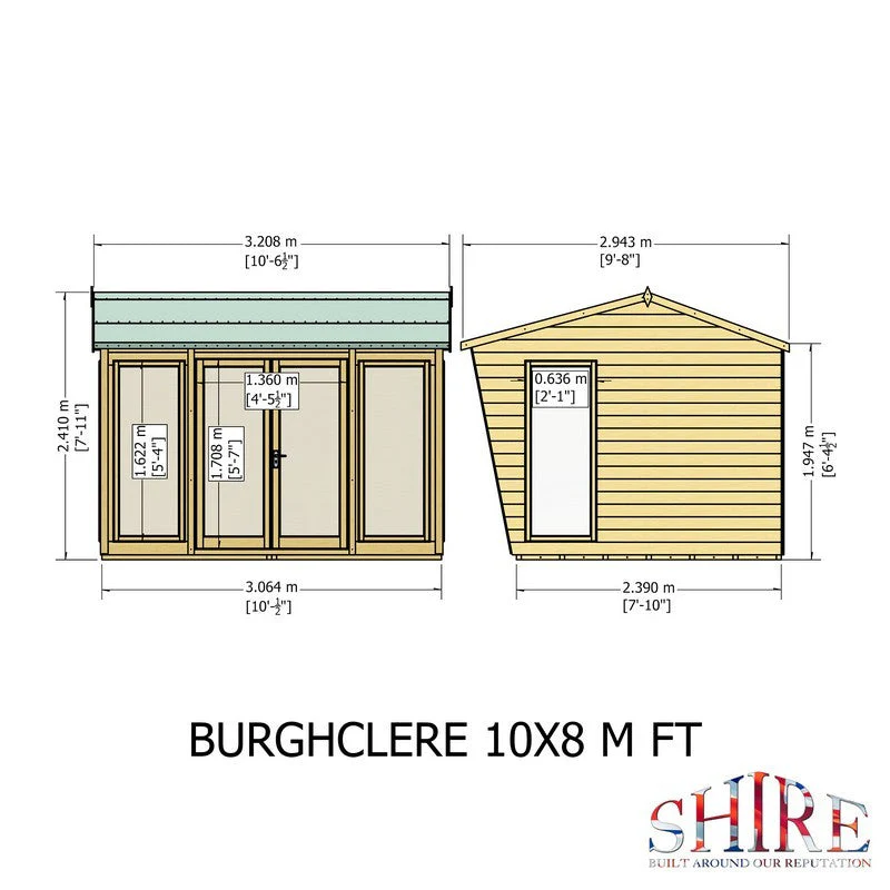 Shire Burghclere 7' 10" x 10' Pent Summerhouse - Premium Dip Treated Shiplap - Image 9