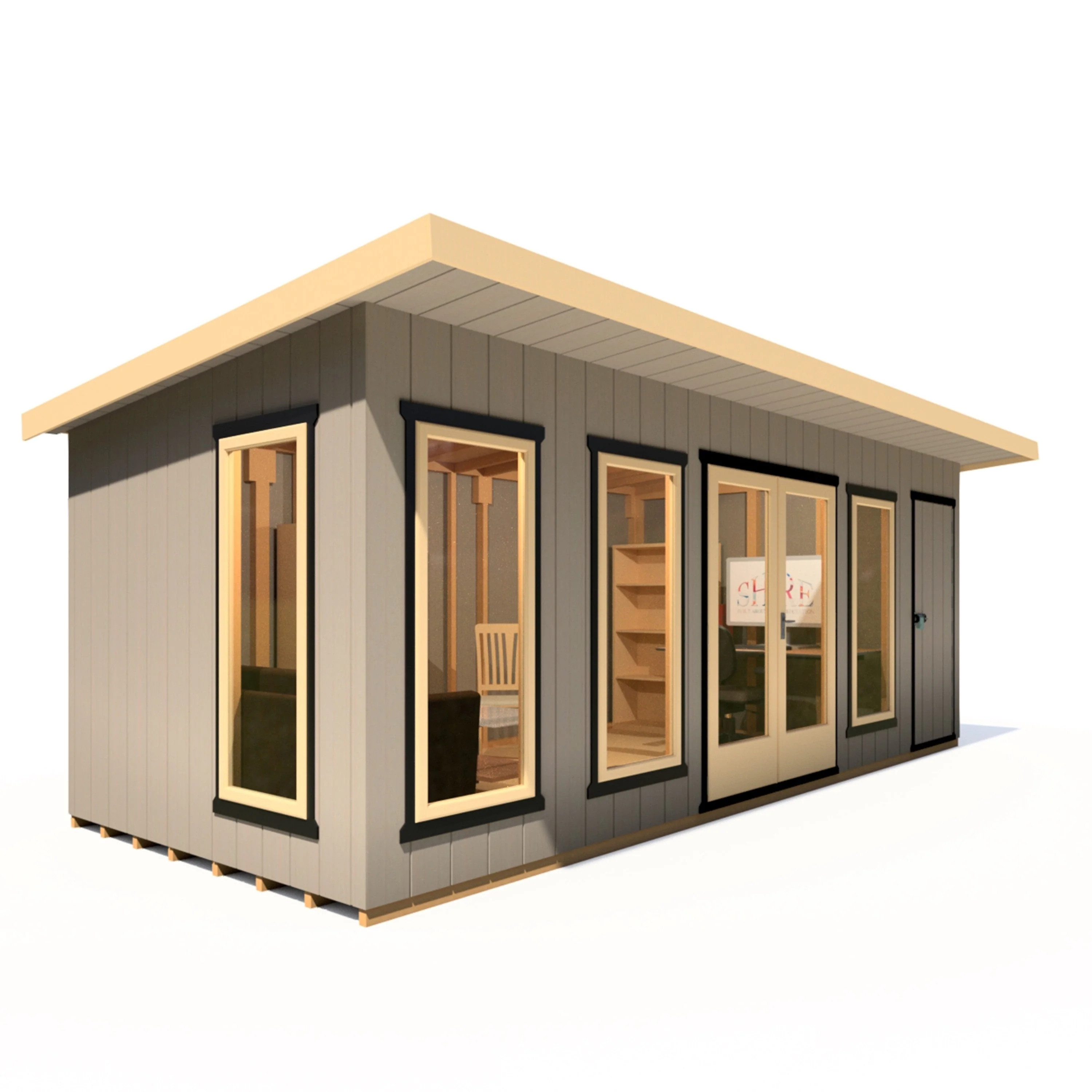 Shire Cali 8' 5" x 19' Pent Garden Office with Storage - Premium Wax Board