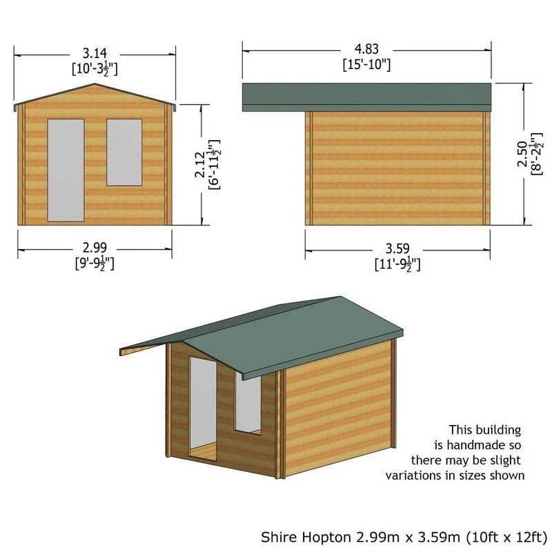 Shire Hopton 9' 9" x 11' 9" Apex Log Cabin - Premium 70mm Cladding Tongue & Groove - Image 3