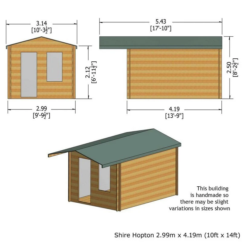 Shire Hopton 9' 9" x 13' 8" Apex Log Cabin - Premium 34mm Cladding Tongue & Groove - Image 3