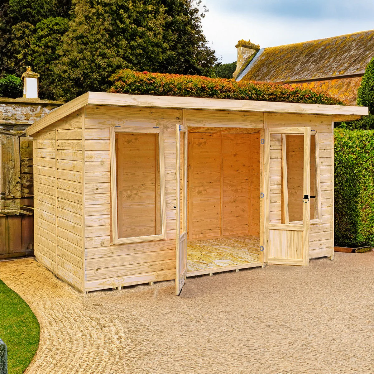 Shire Peony 7' 4" x 12' 3" Pent Summerhouse - Premium Dip Treated Shiplap - Image 3
