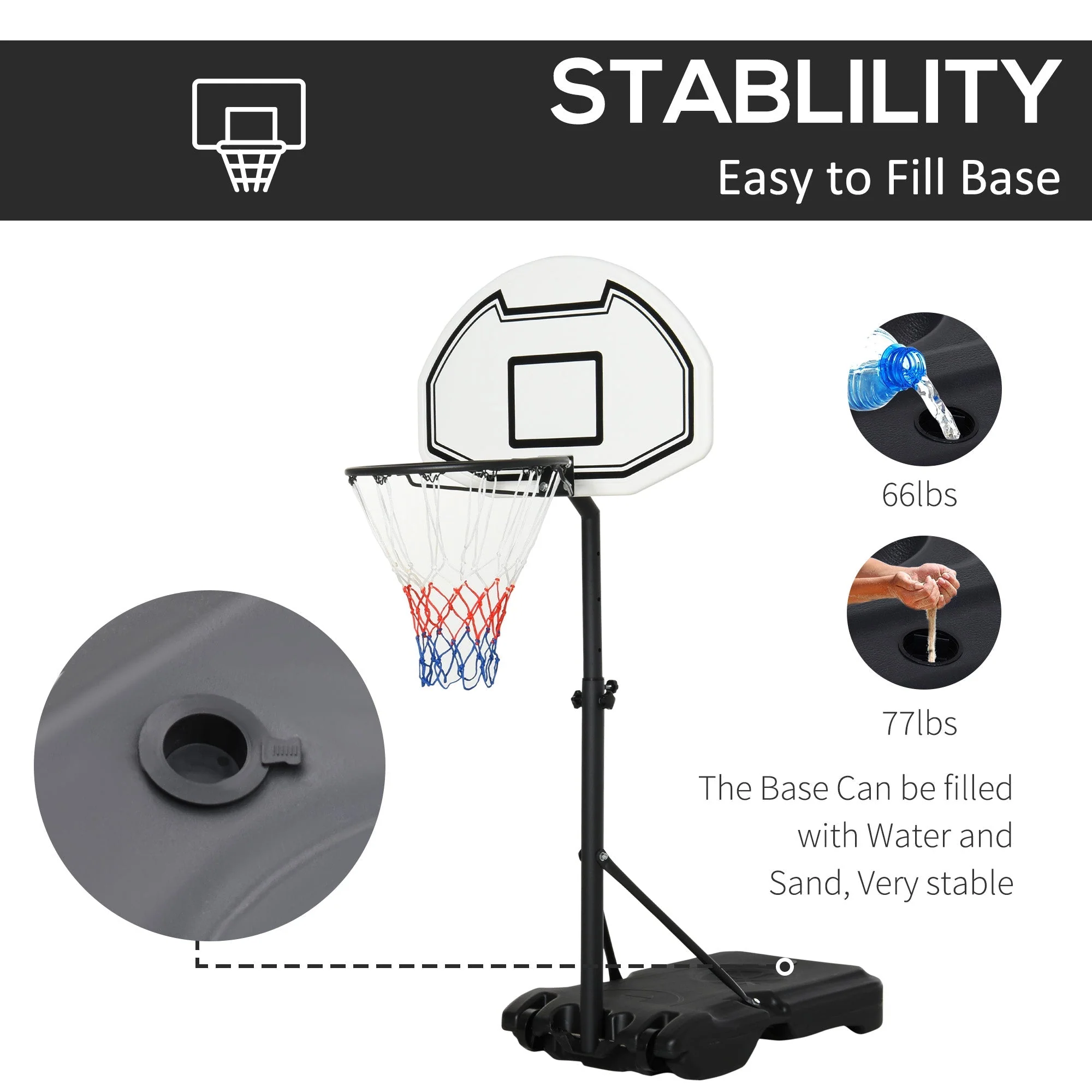 Steel Frame Freestanding Basketball Hoop Height Adjustable Basketball Stand Black - Image 5